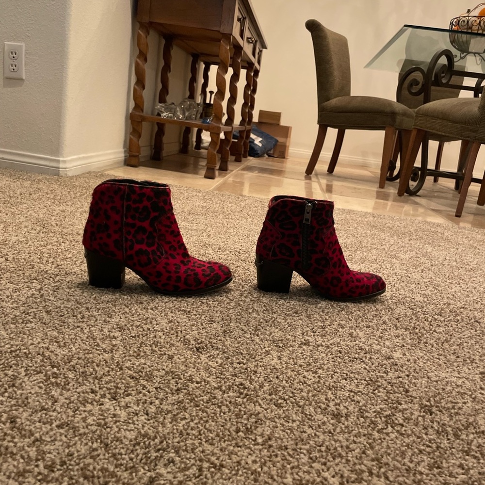 Zadig & Voltaire Red and Black Leopard Ankle Boots
